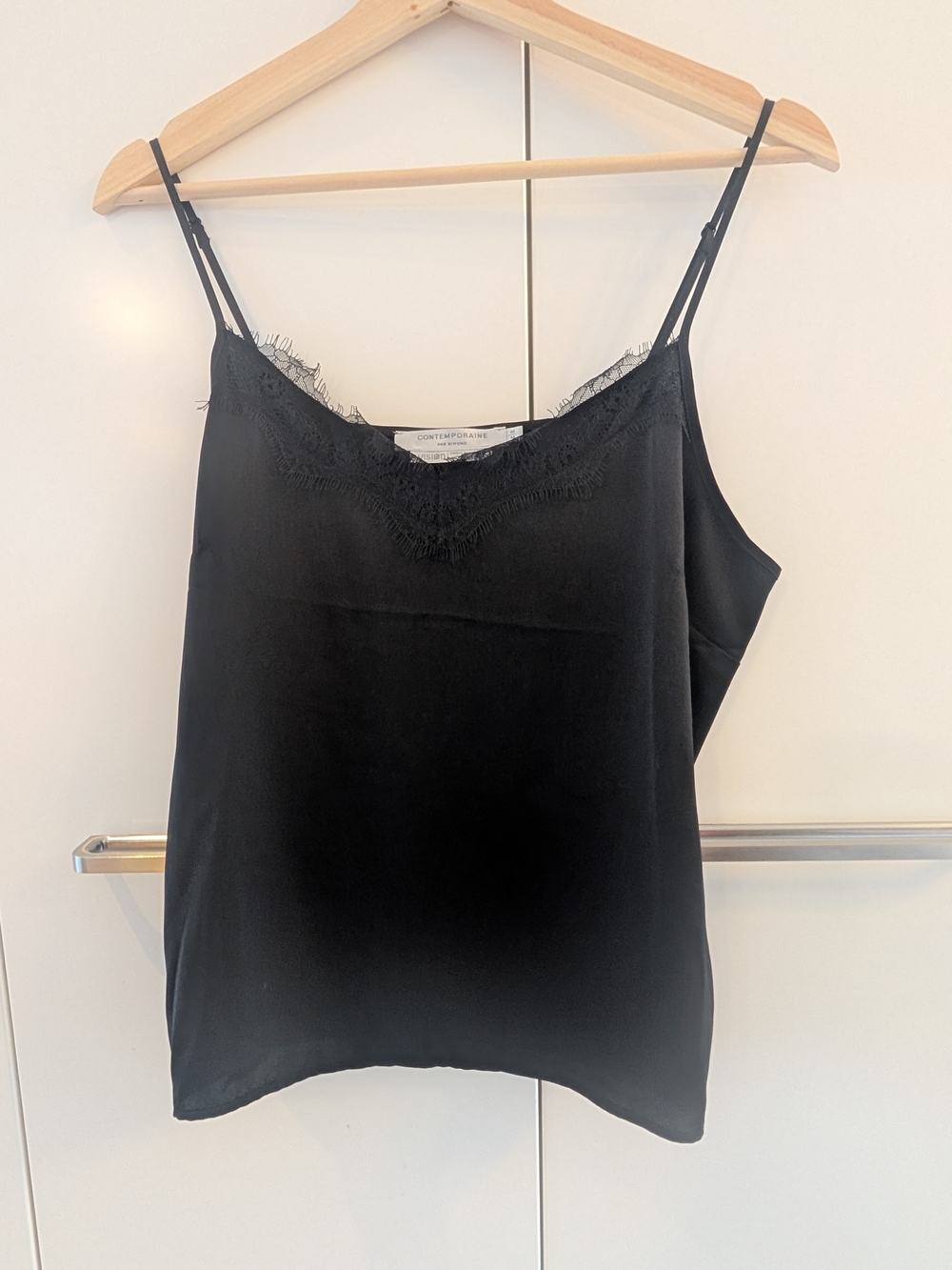 Simons Black Lace-Trim Silk Camisole